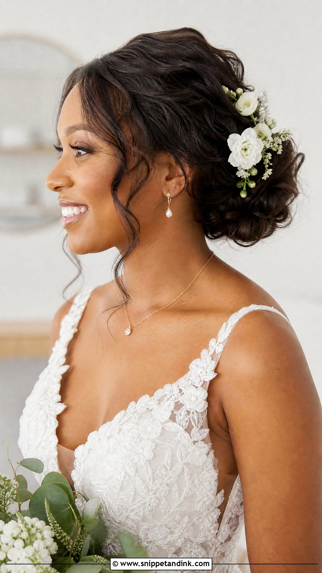 Soft Updo With Face Framing Tendrils - Snippet and Ink - 20 Bridal Hairstyle Black Women Ideas