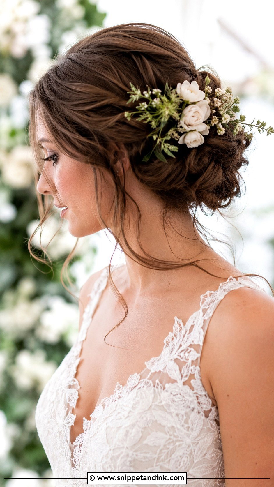 Soft Updo With Front Fringe - Snippet and Ink - 20 Round Face Bridal Hairstyles