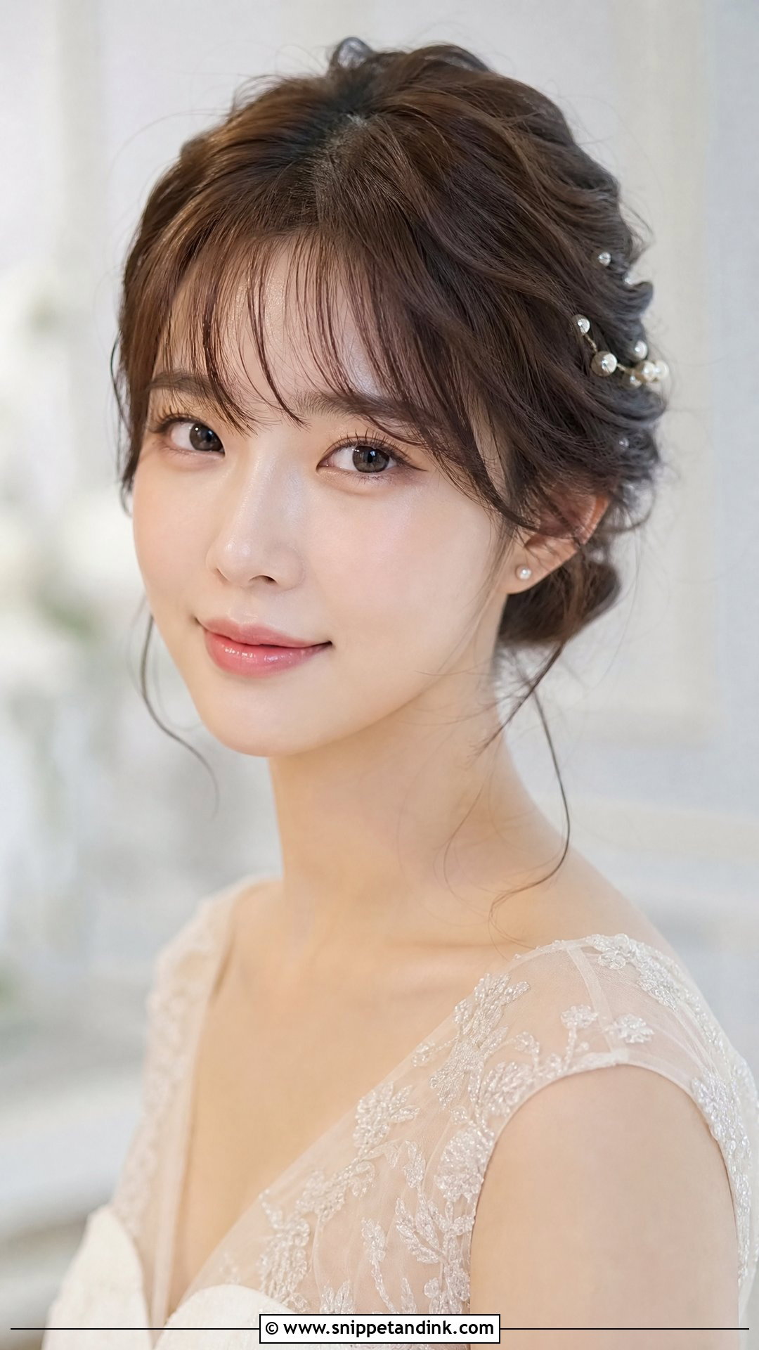 Soft Updo With Wispy Bangs - Snippet and Ink - 30 Korean Wedding Hair Ideas