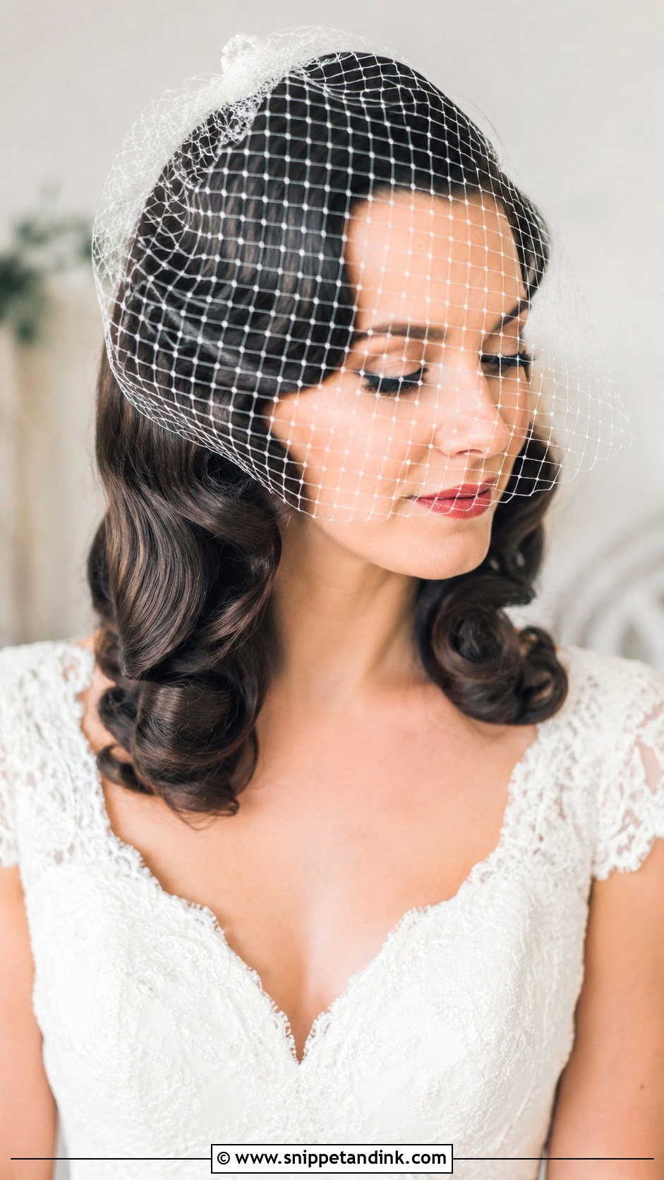 Soft Vintage Curls With Birdcage Veil - Snippet and Ink - 25 Bridal Hairstyles for Short Hair