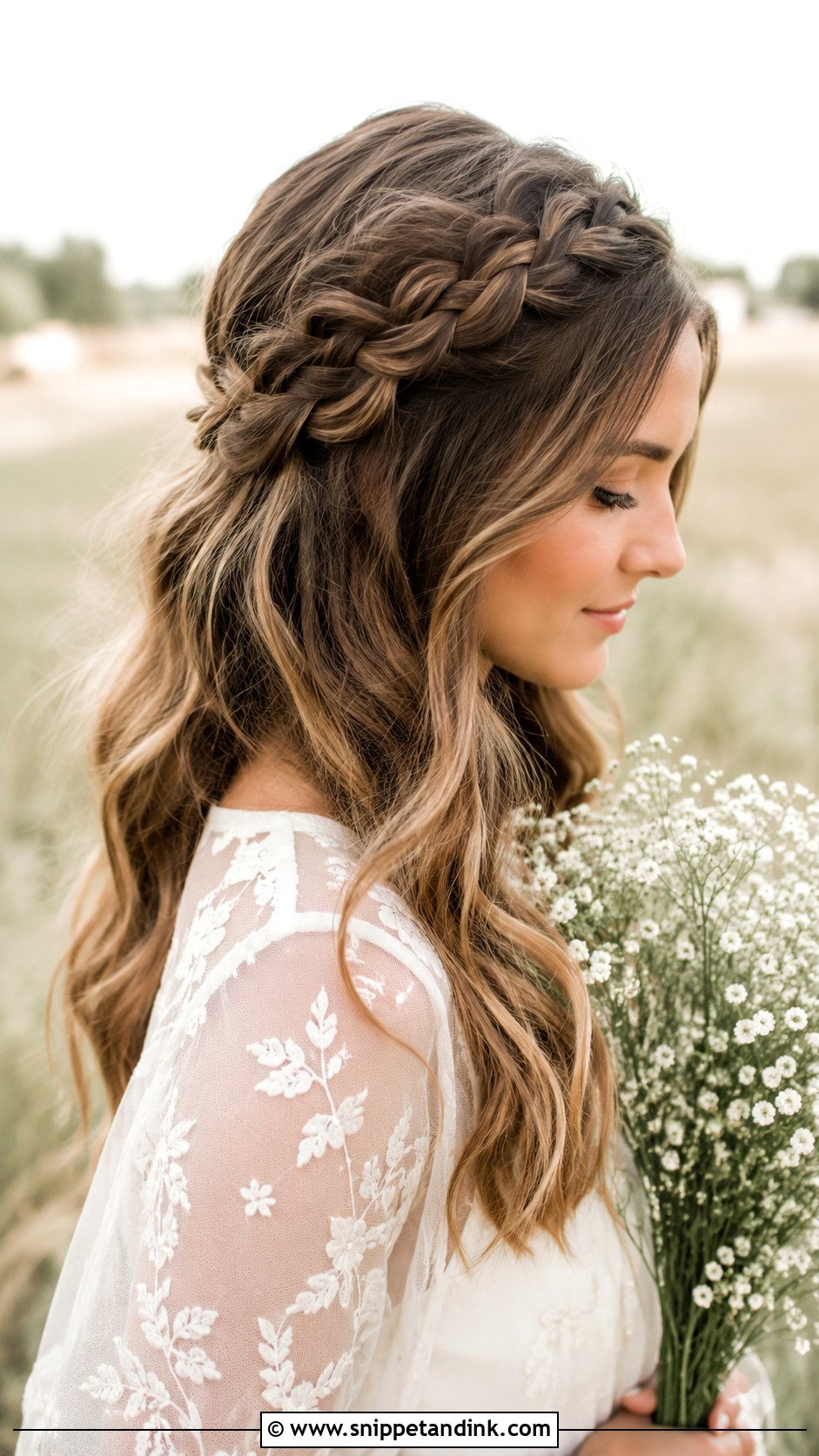 Soft Waves With A Braided Crown - Snippet and Ink - 25 Soft Waves Wedding Hair