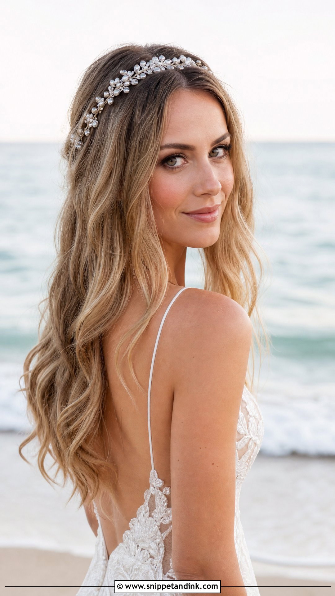 Soft Waves With A Delicate Headband - Snippet and Ink - 20 Mid Length Wedding Hair Ideas