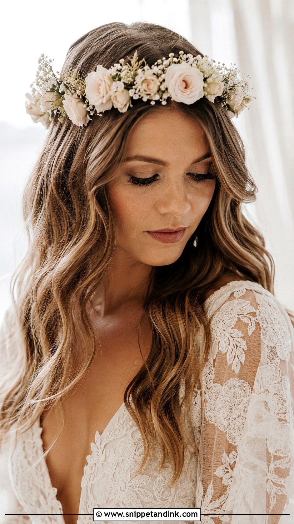 Soft Waves With A Floral Crown - Snippet and Ink - 25 Soft Waves Wedding Hair