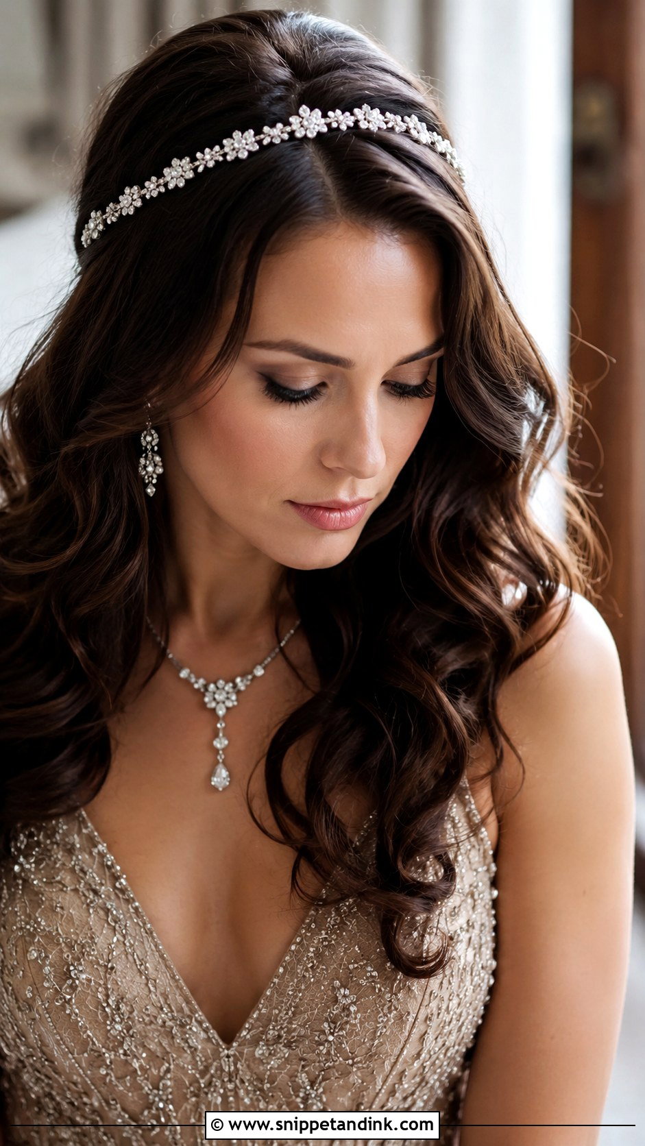Soft Waves With A Jeweled Headband - Snippet and Ink - 25 Soft Waves Wedding Hair