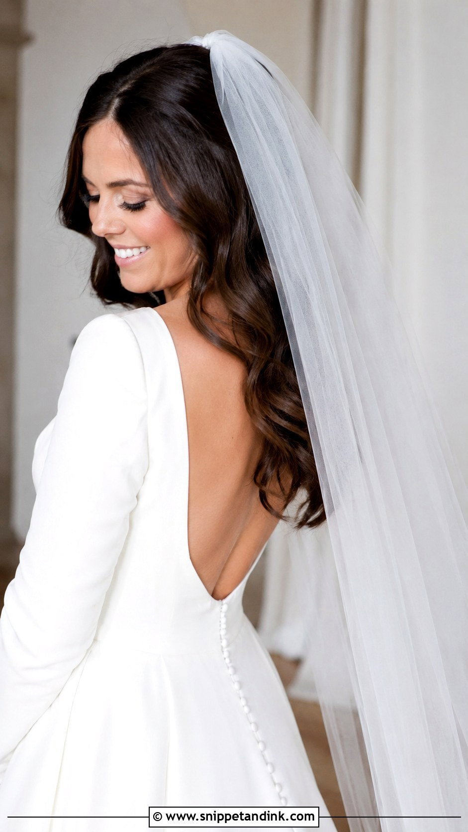 Soft Waves With A Long Cathedral Veil - Snippet and Ink - 25 Soft Waves Wedding Hair