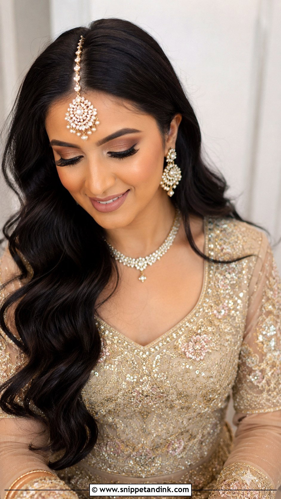 Soft Waves With A Maang Tikka Or Forehead Accent - Snippet and Ink - 25 Soft Waves Wedding Hair