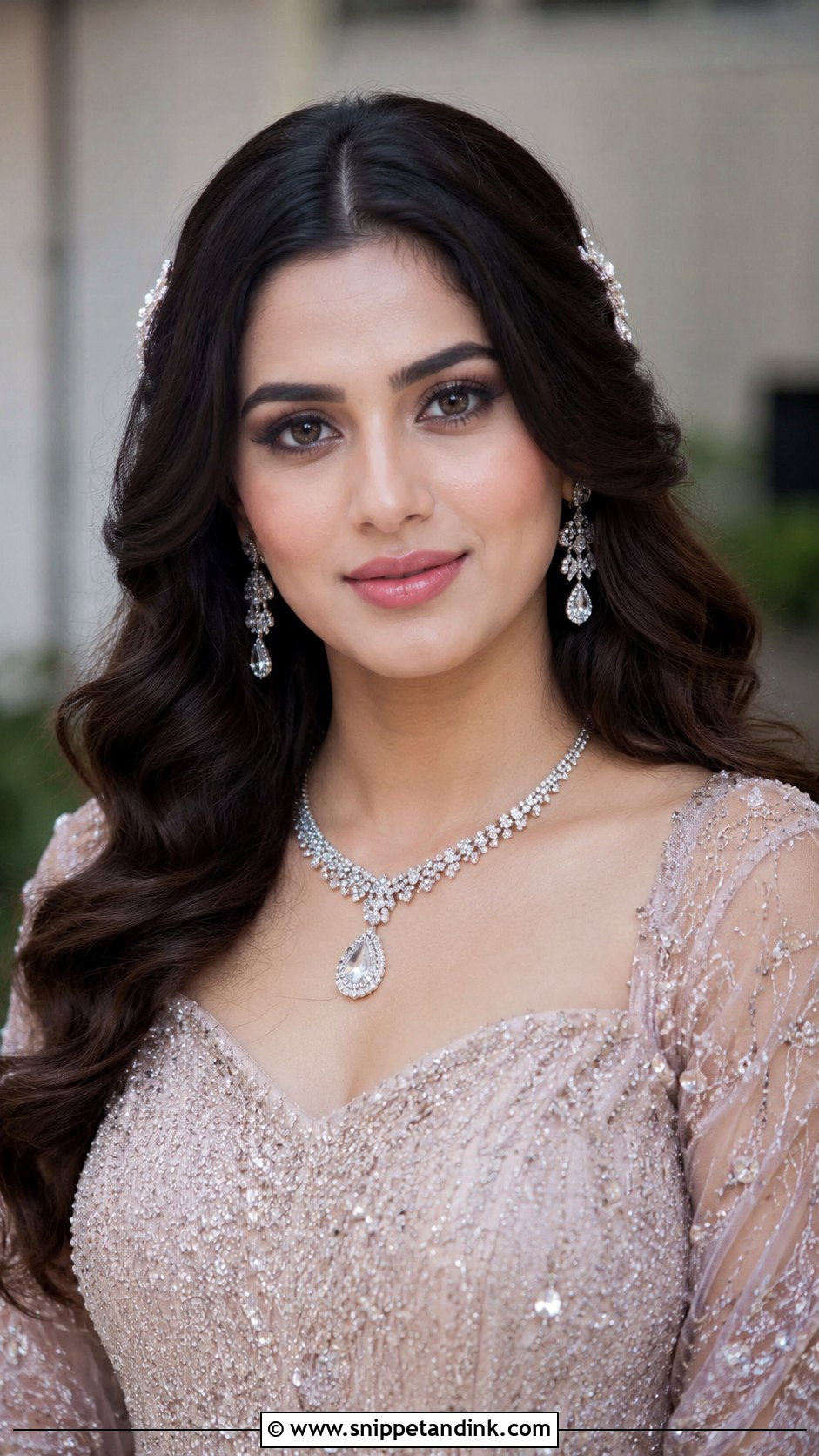 Soft Waves With Center Part for Reception - Snippet and Ink - 25 Indian Bridal Front Hairstyles