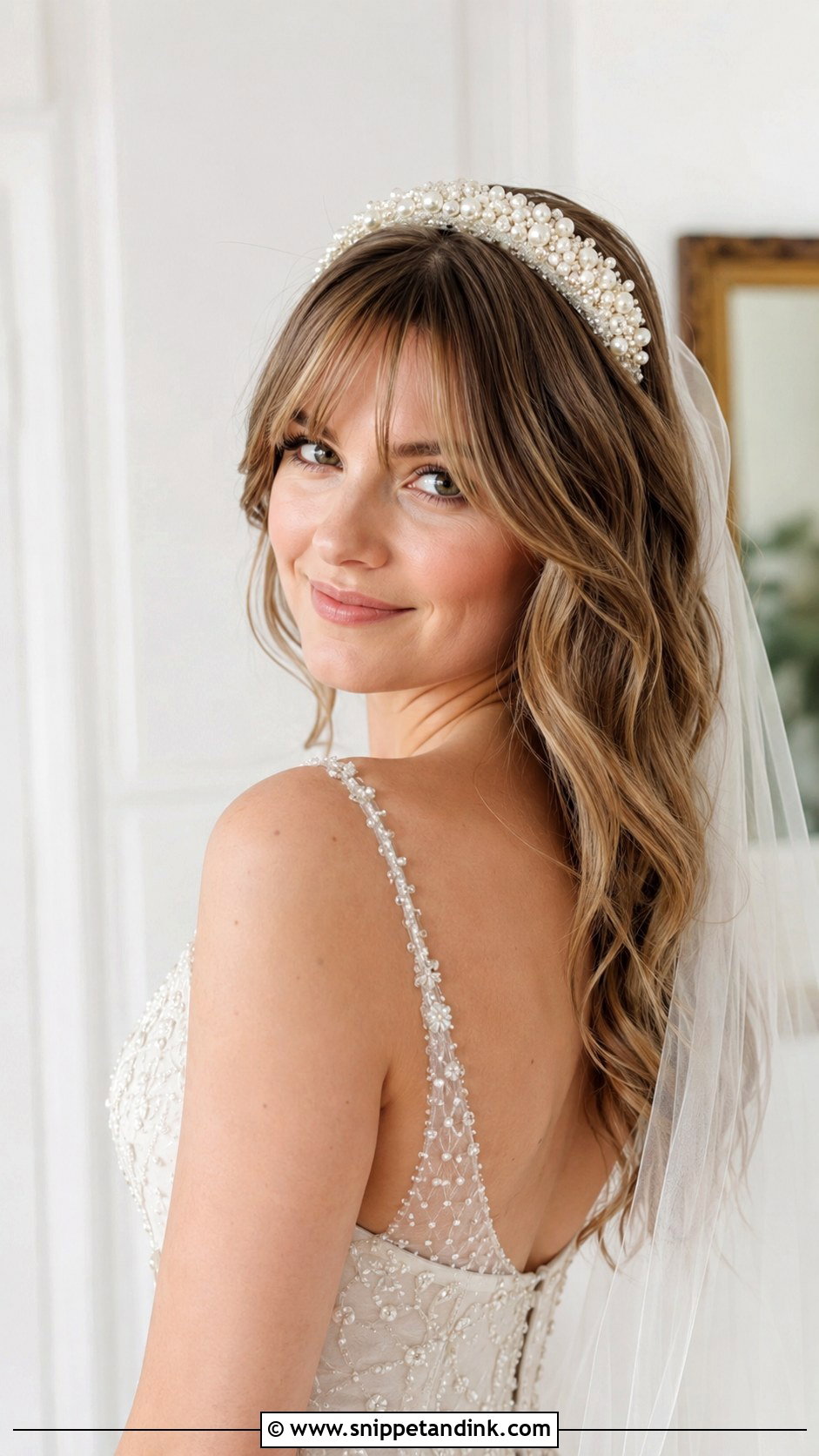 Soft Waves With Curtain Bangs - Snippet and Ink - 25 Short Hair Bride Hairstyles