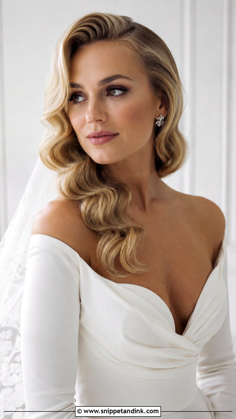 Soft Waves With Deep Side Part - Snippet and Ink - 20 Bridal Hair Front View Ideas