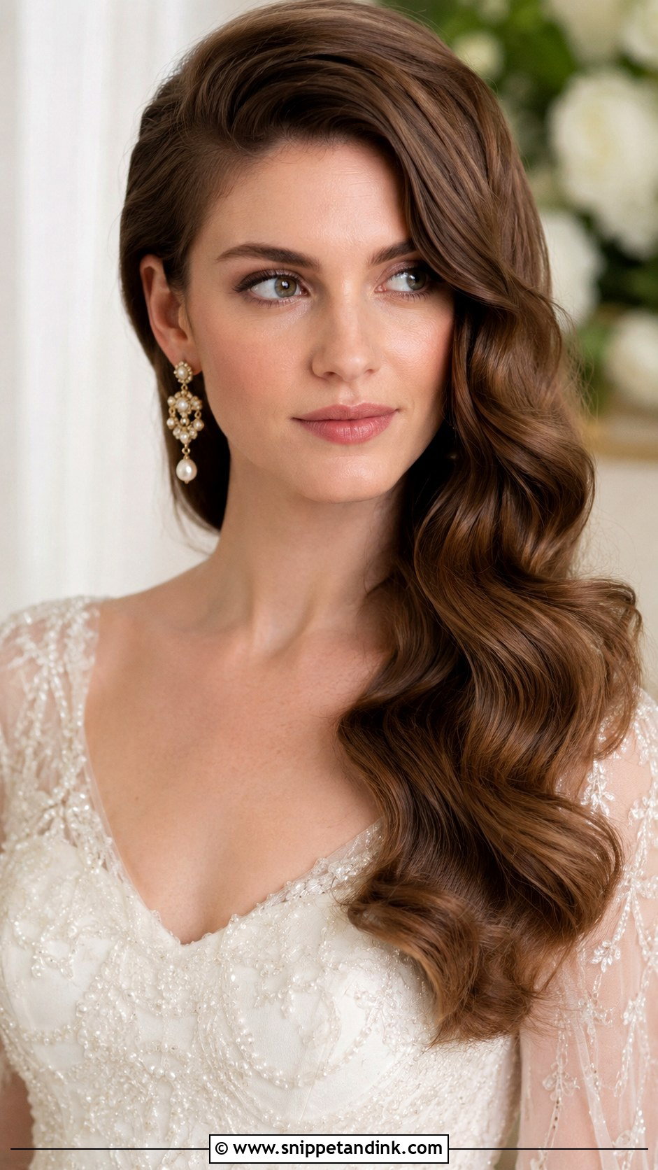 Soft Waves With Deep Side Sweep - Snippet and Ink - 20 Long Wavy Wedding Hair Ideas