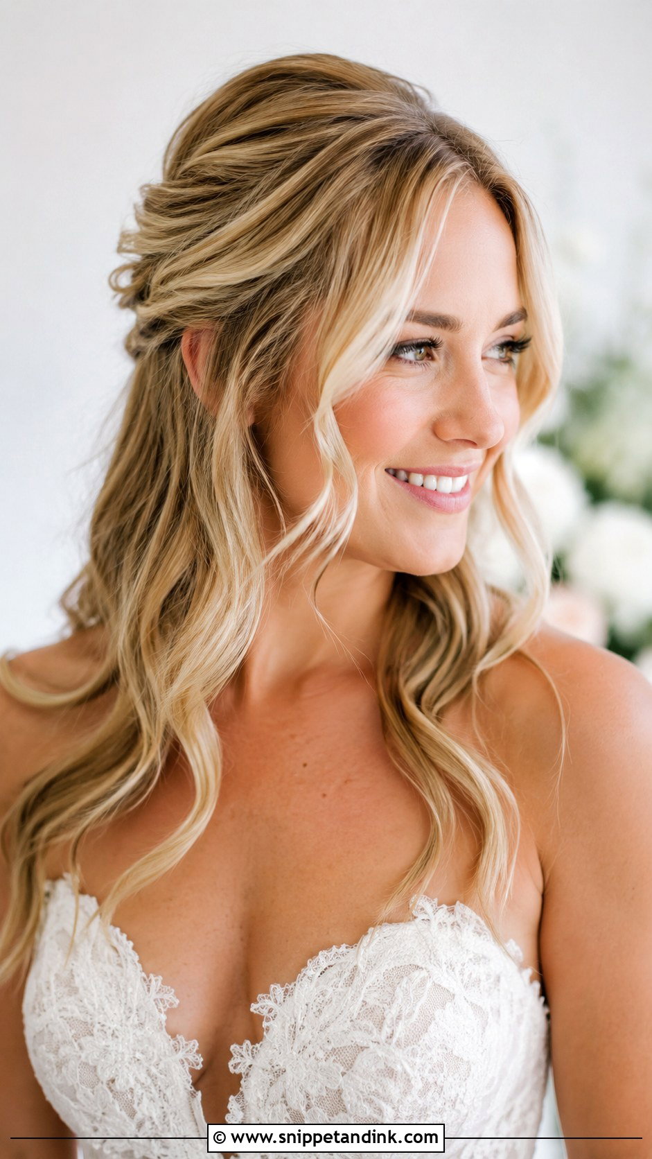 Soft Waves With Face Framing Pieces - Snippet and Ink - 20 Sleek Bridal Hair Down Ideas