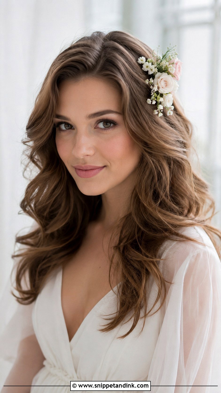 Soft Waves With Floral Accessory - Snippet and Ink - 25 Old Hollywood Wedding Hair Ideas