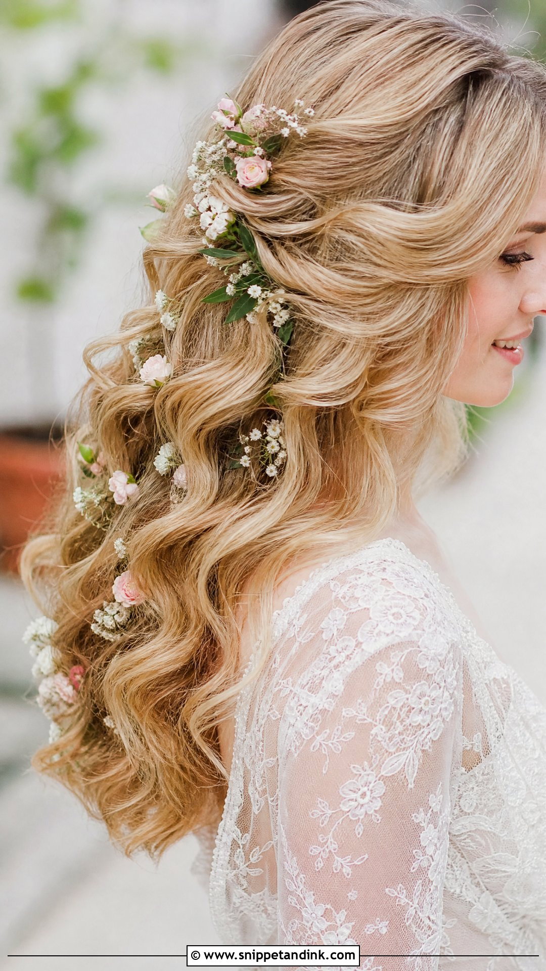 Soft Waves With Floral Hair Accessories - Snippet and Ink - 20 Long Hair Bridal Waves