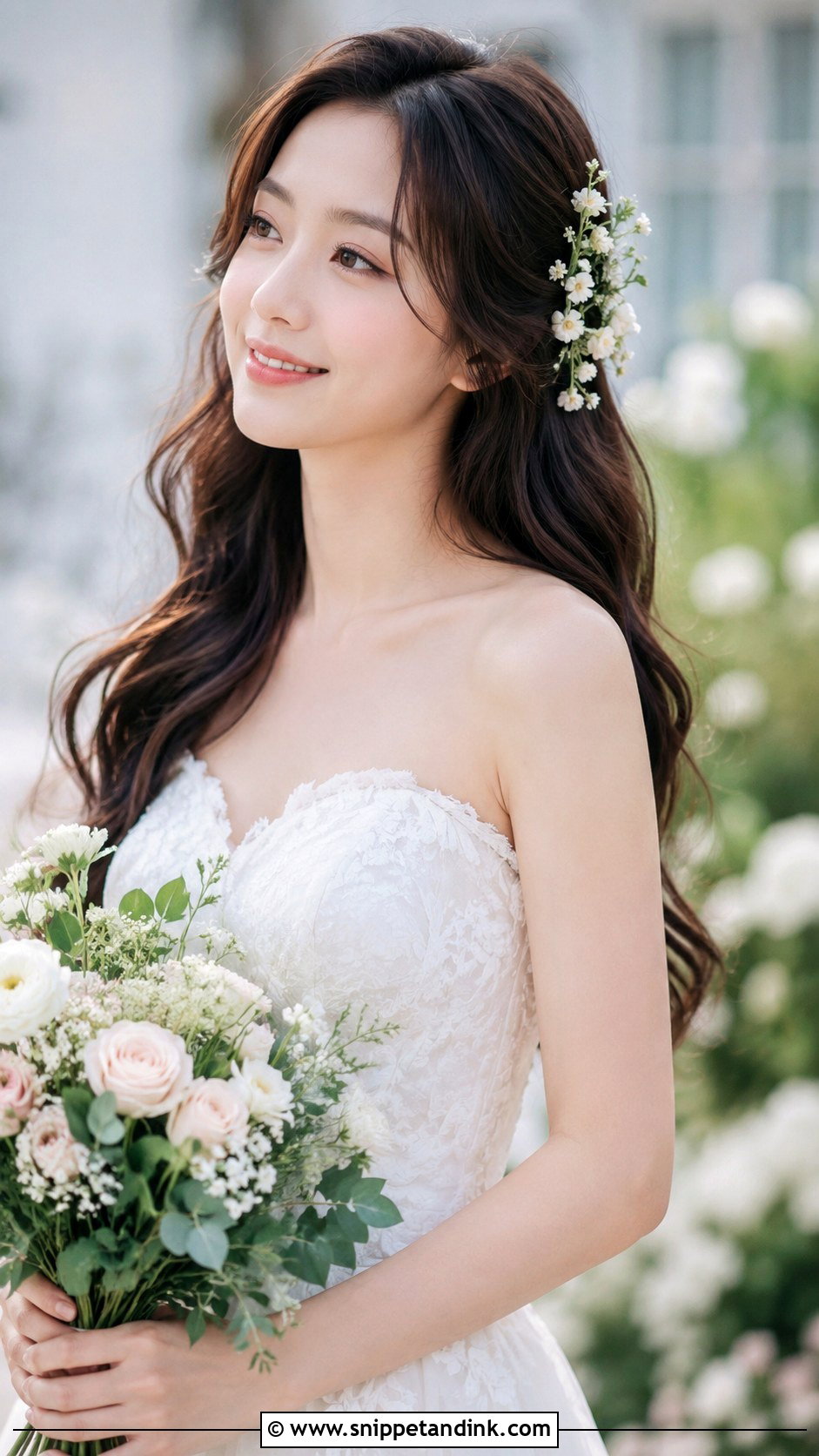 Soft Waves With Floral Hairpiece - Snippet and Ink - 30 Korean Wedding Hair Ideas