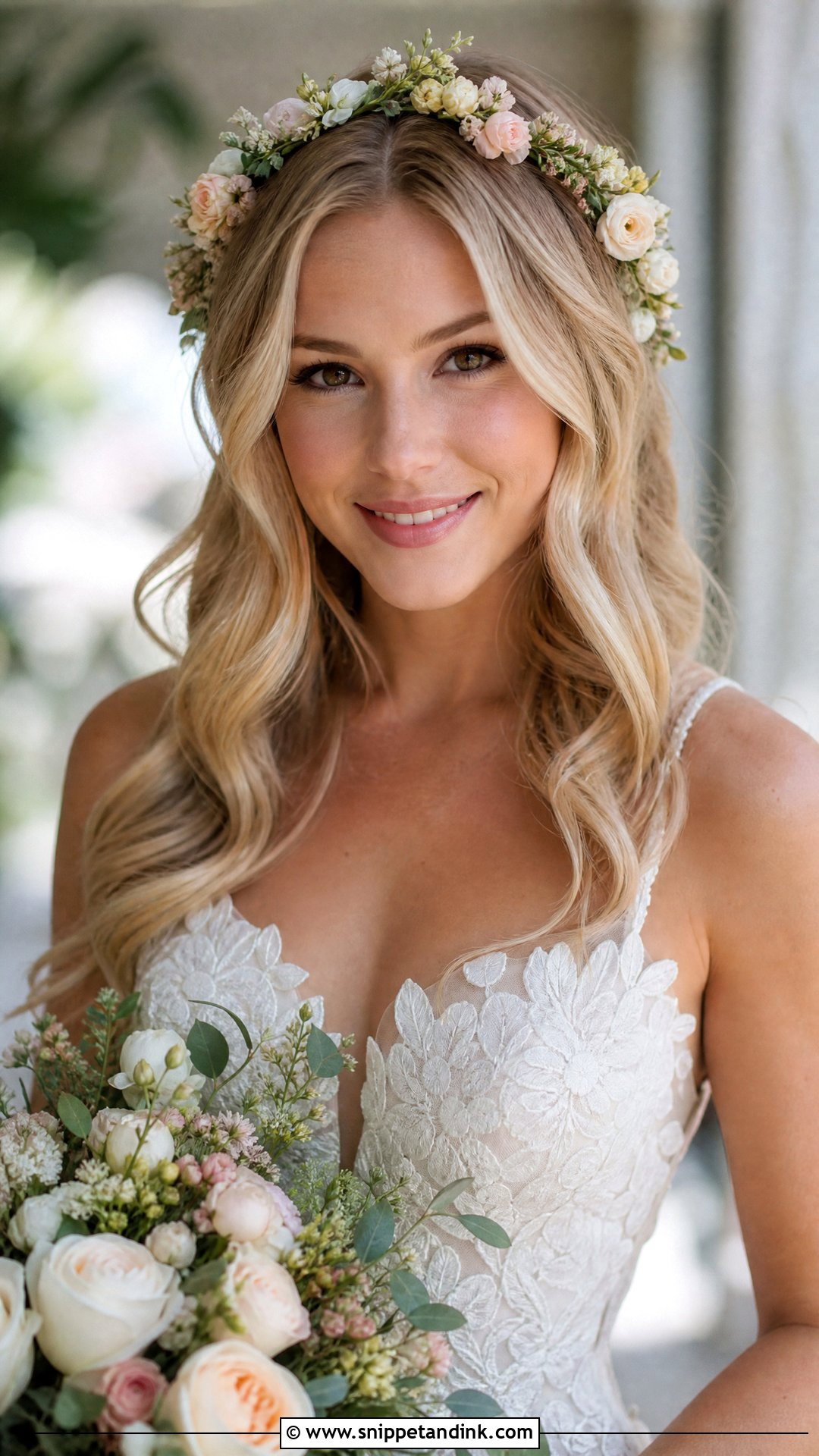 Soft Waves With Floral Headband - Snippet and Ink - 20 Wedding Hairstyles with Headband