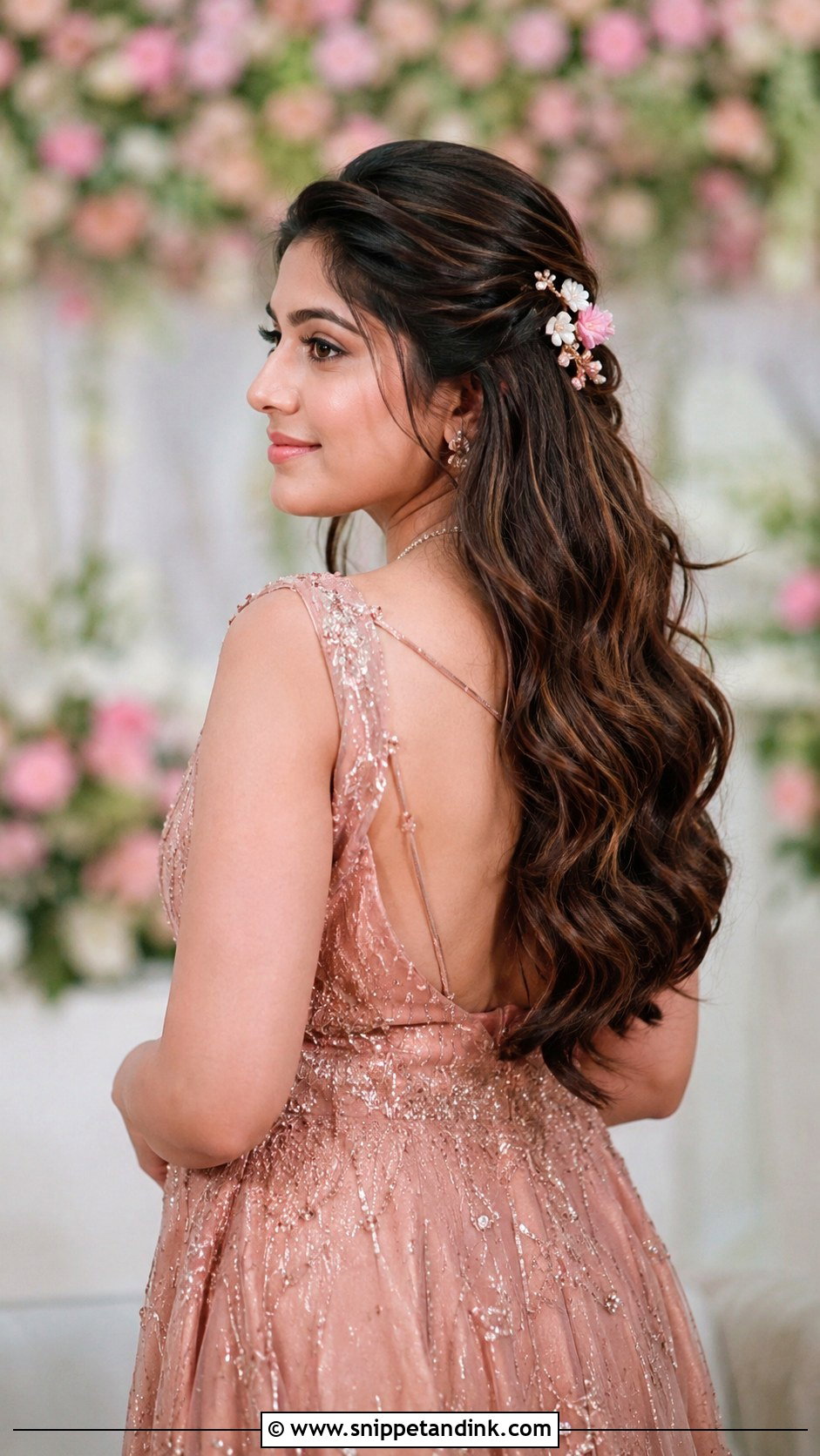 Soft Waves With Floral Pins - Snippet and Ink - 35 Indian Wedding Bridal Hairstyle Ideas