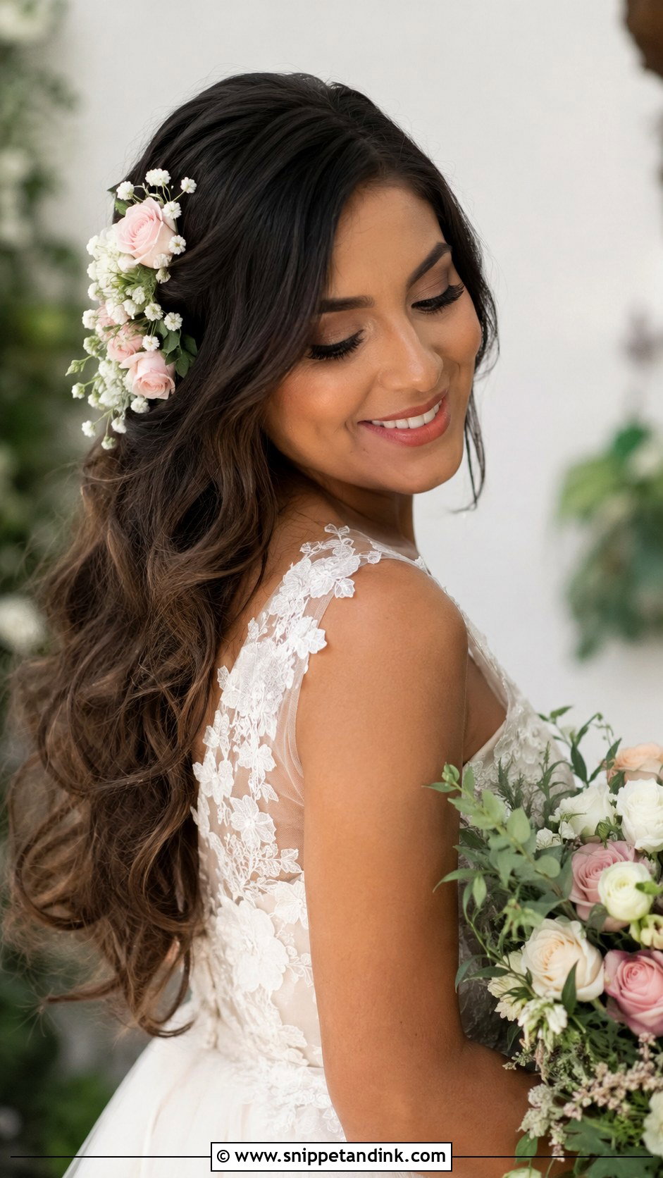 Soft Waves With Flower Accessories - Snippet and Ink - 20 Sims 4 CC Wedding Hair Ideas