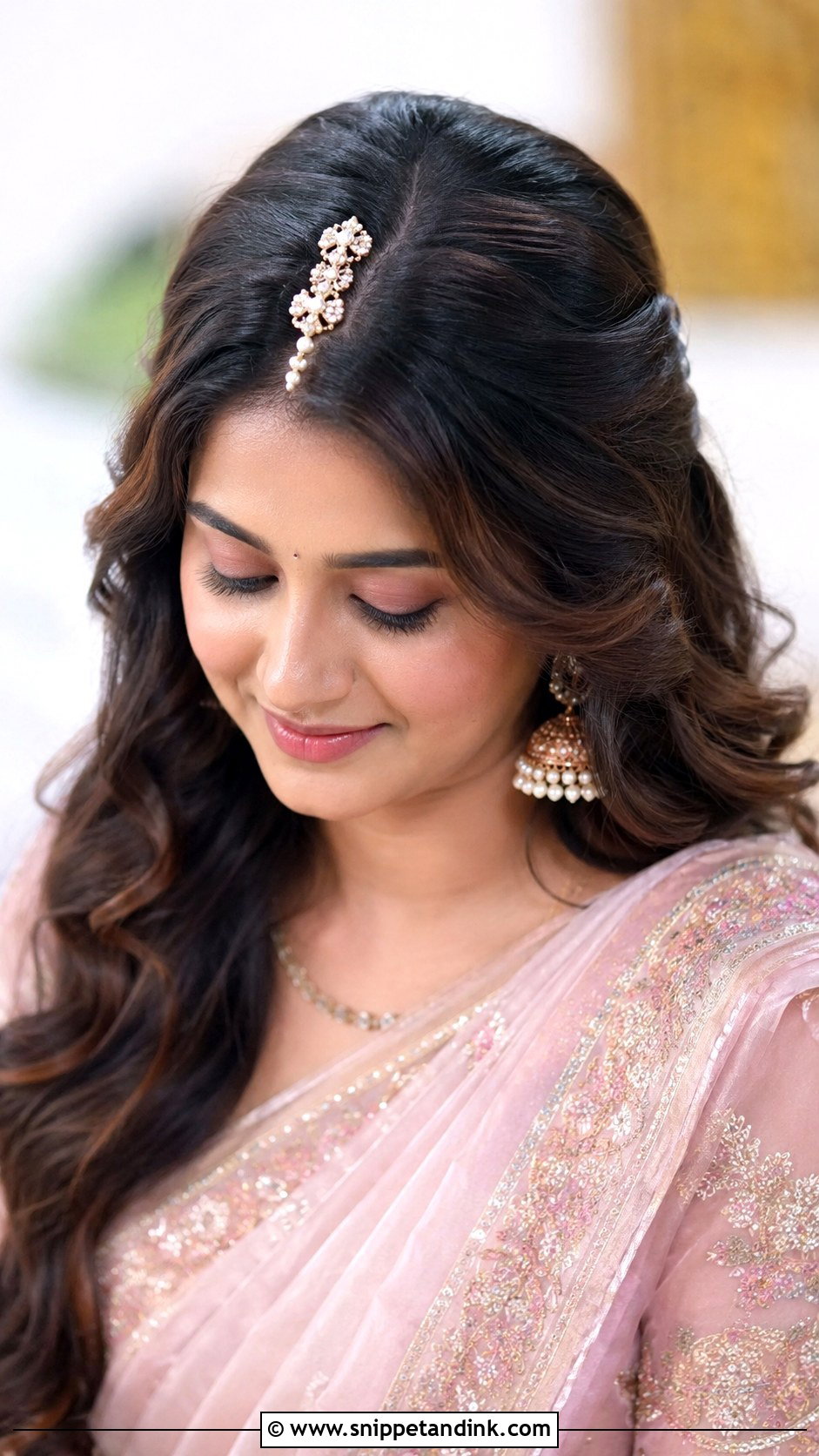 Soft Waves With Hair Accessory - Snippet and Ink - 30 Kerala Bride Hairstyles