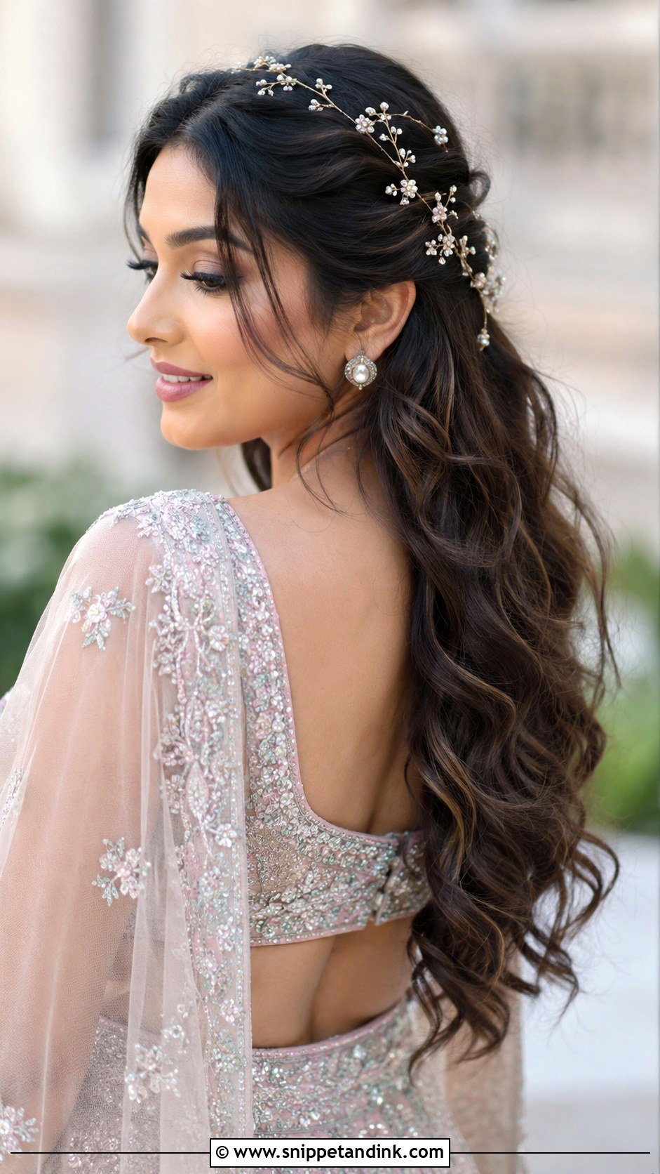 Soft Waves With Hair Vine - Snippet and Ink - 30 Sangeet Hairstyles for Bride