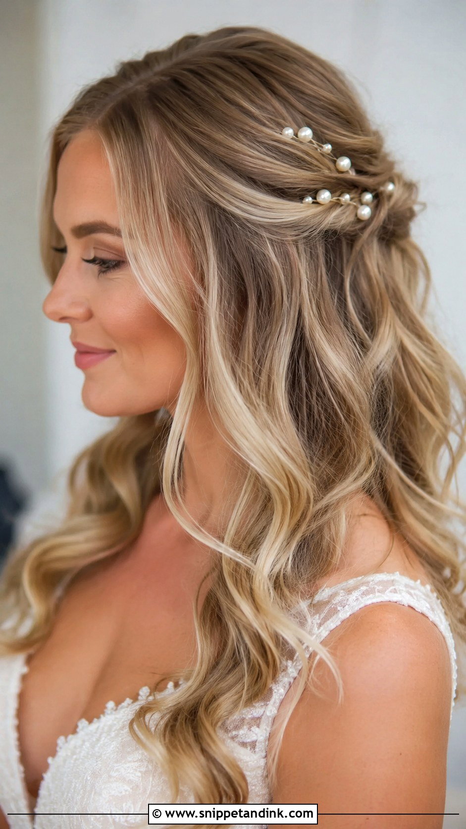 Soft Waves With Pearl Hair Pins - Snippet and Ink - 20 Hair Behind Ears Wedding Hairstyles
