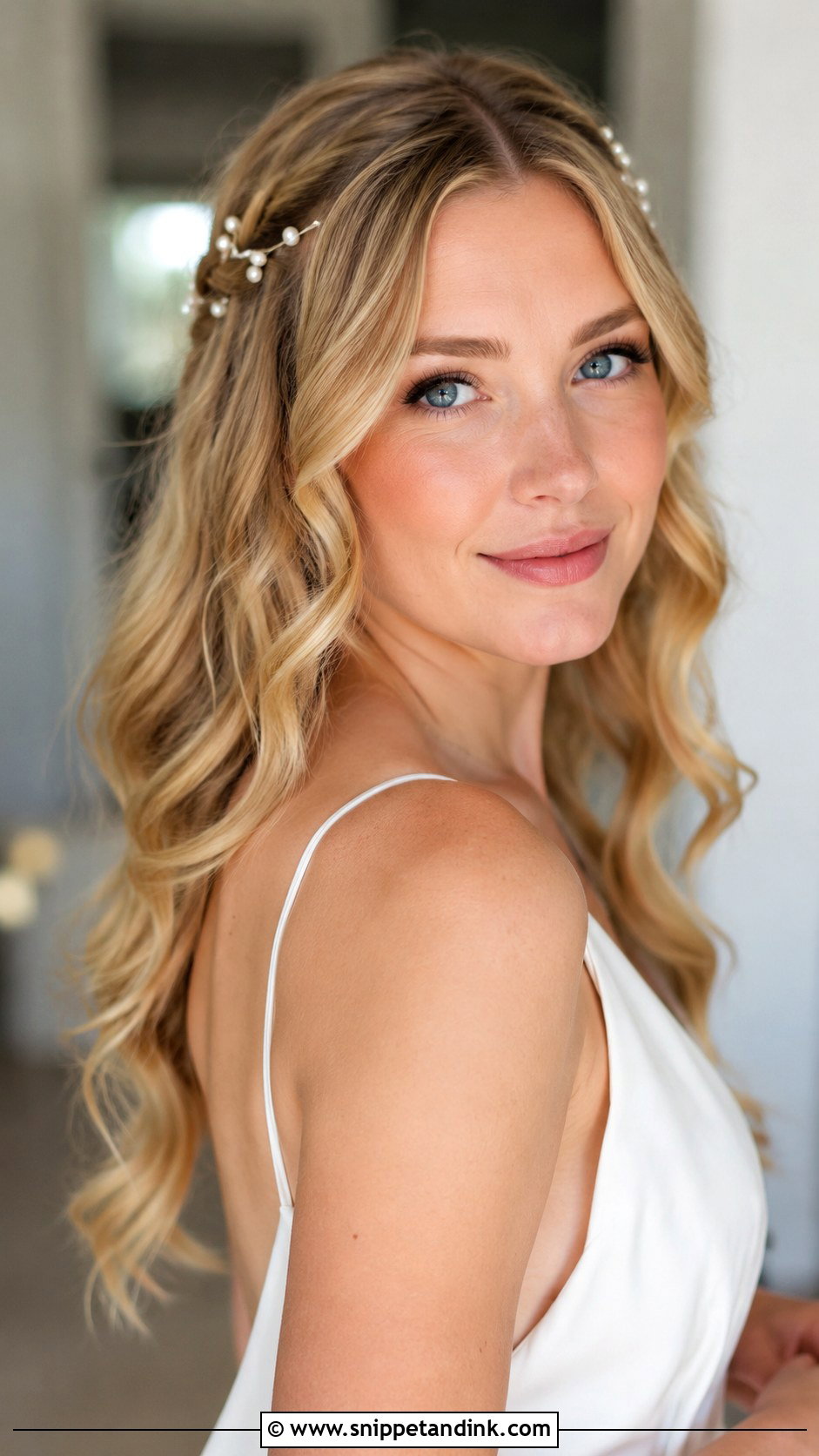 Soft Waves With Pearl Pins - Snippet and Ink - 30 Boho Bridal Hair Ideas