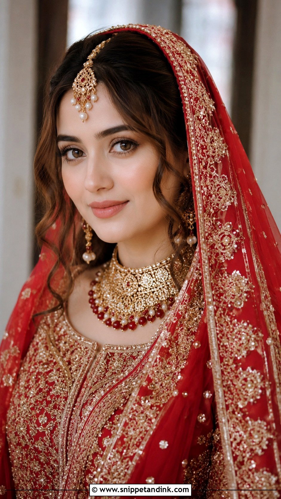 Soft Waves With Side Dupatta - Snippet and Ink - 20 Pakistani Barat Bridal Hair Styles