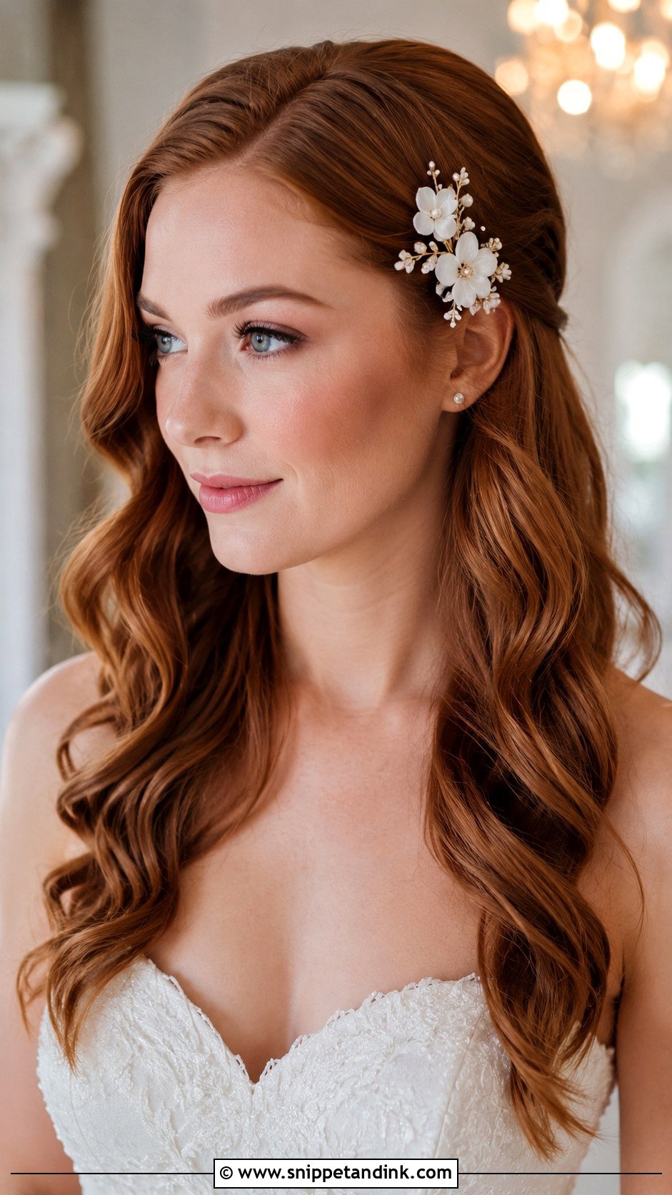 Soft Waves With Side Flower Comb - Snippet and Ink - 25 Wedding Hairstyles with Flowers