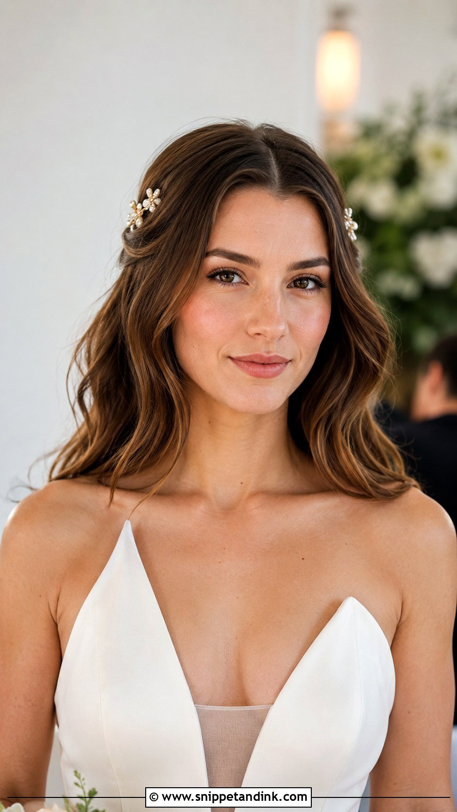 Soft Waves With Side Flower - Snippet and Ink - 30 Wedding Hairstyles Short Hair