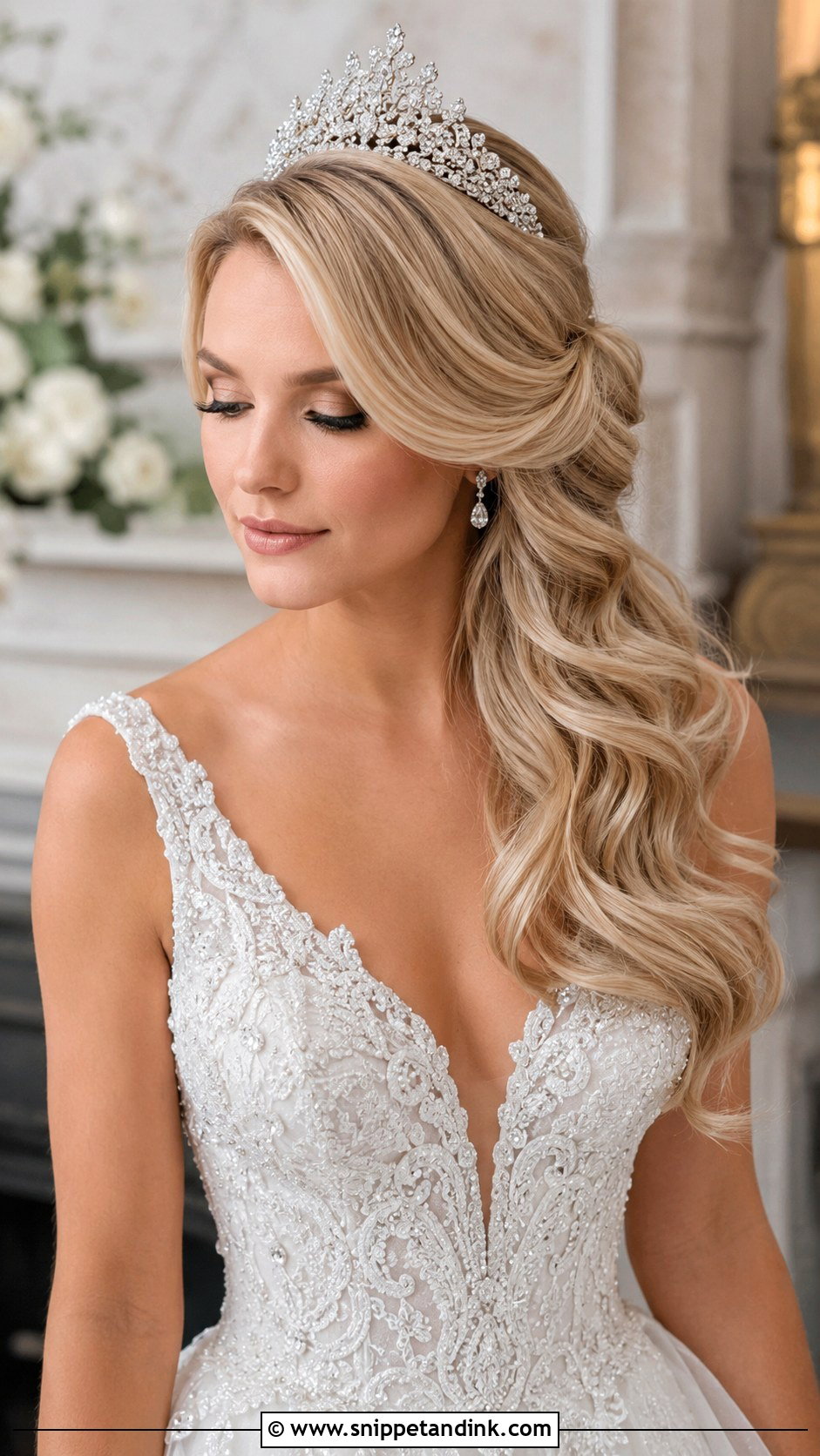 Soft Waves With Side Tiara - Snippet and Ink - 25 Bridal Hair for Round Face Ideas