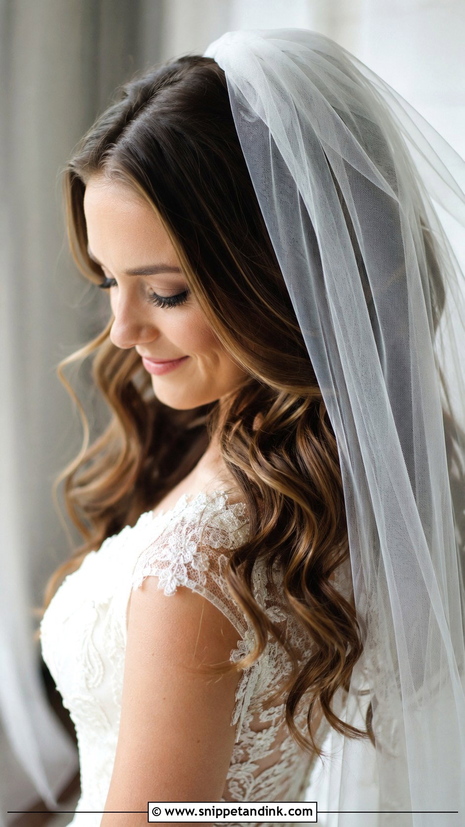 Soft Waves With Veil - Snippet and Ink - 25 Elegant Wedding Hair Down Ideas