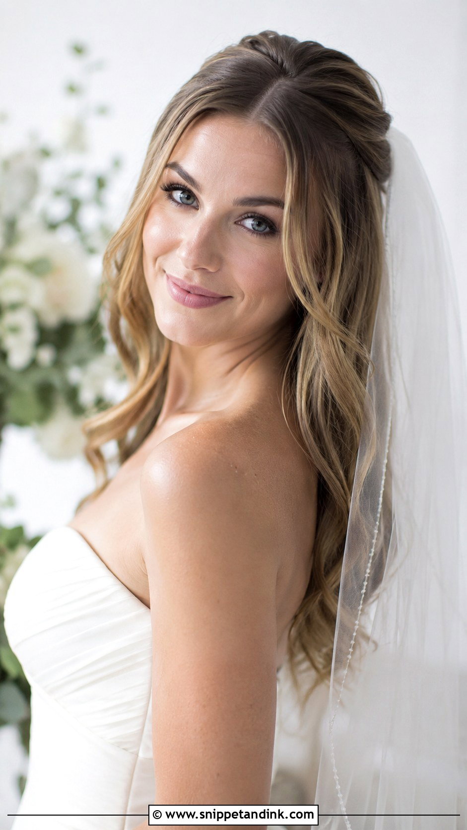 Soft Waves With Veil - Snippet and Ink - 20 Long Hair Wedding Hairstyle Ideas