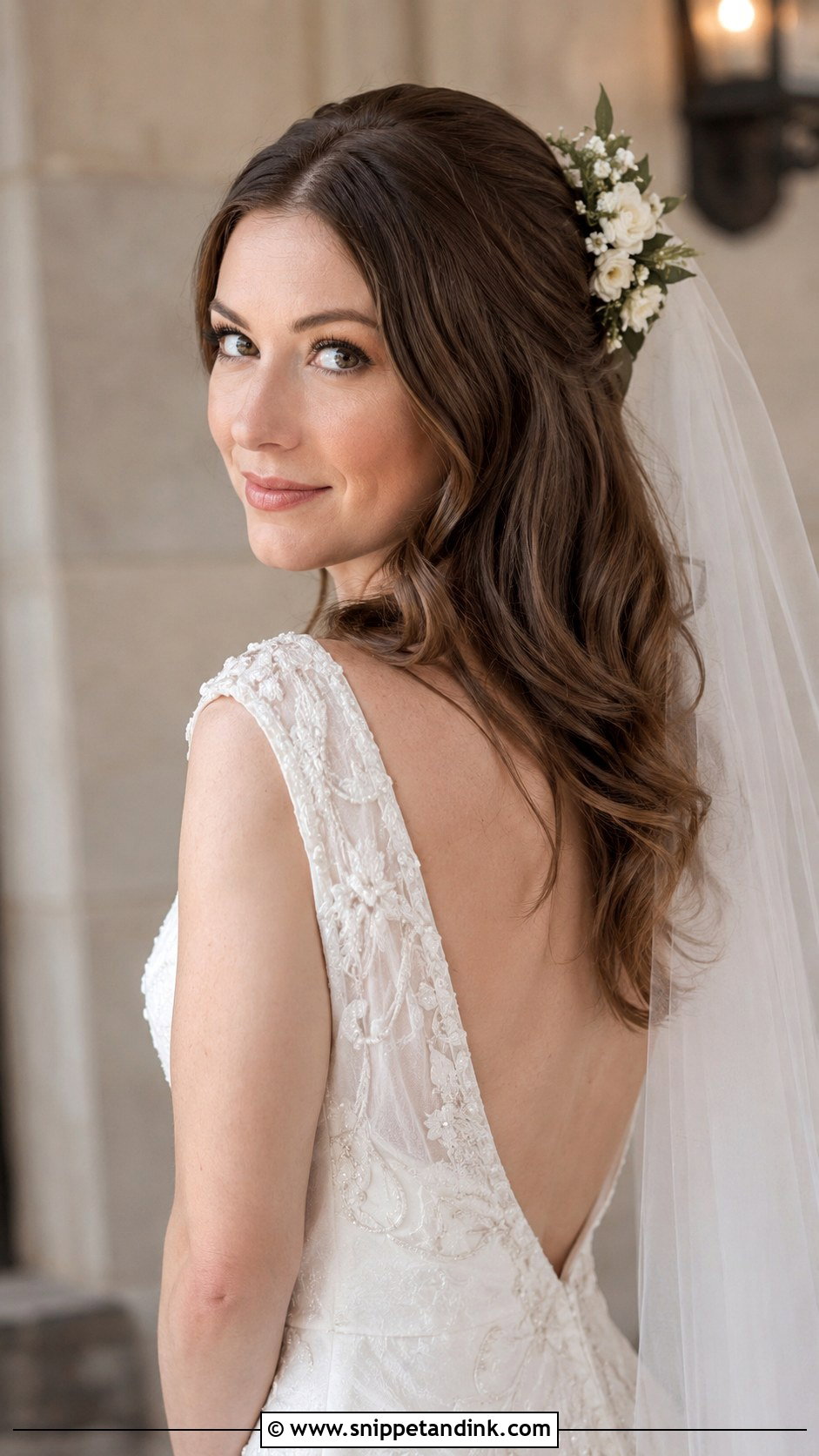 Soft Waves With Veil and Florals - Snippet and Ink - 25 Fairytale Wedding Hair Ideas