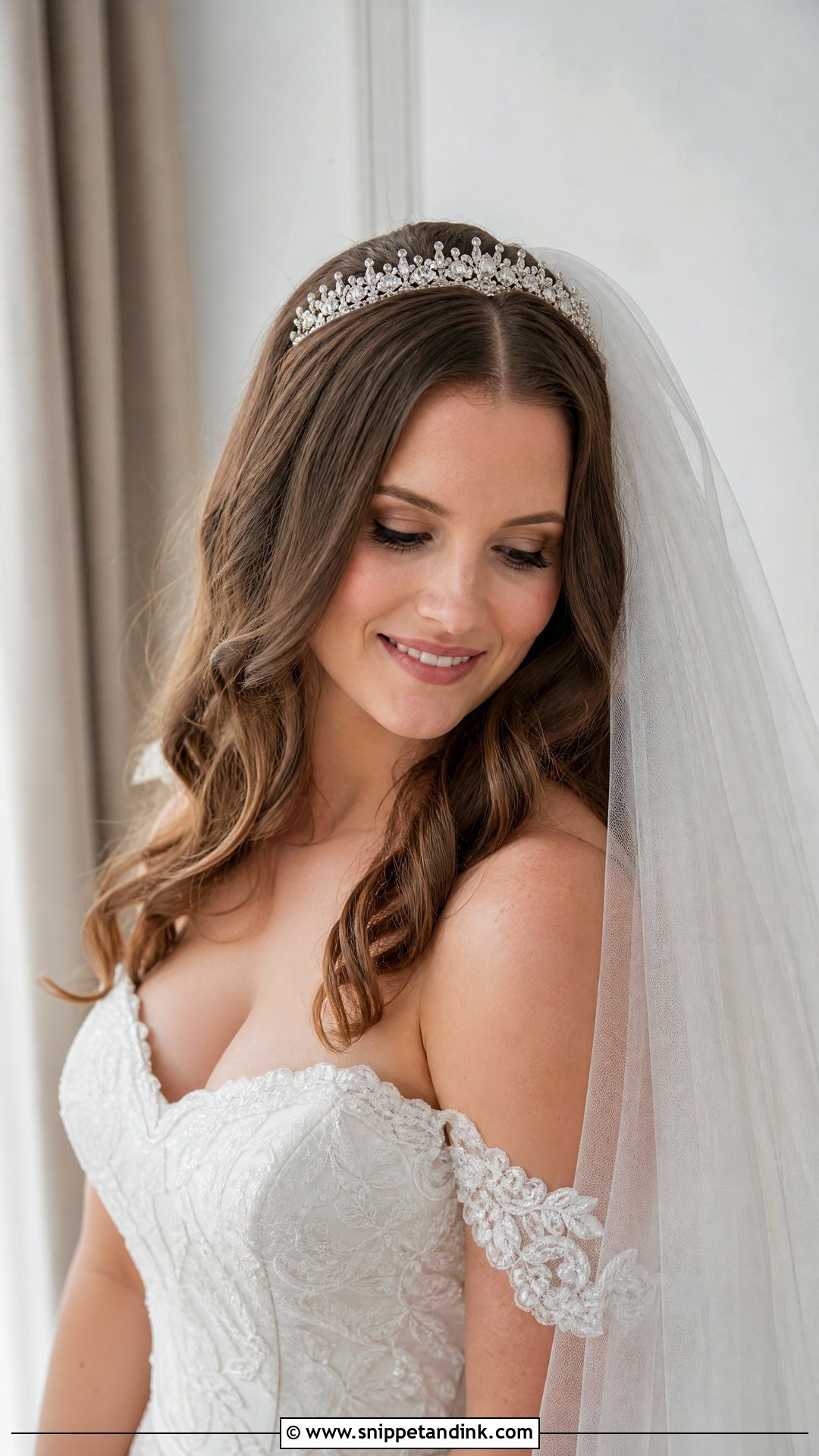 Soft Waves With Veil and Tiara - Snippet and Ink - 20 Bridal Hairstyles with Tiara
