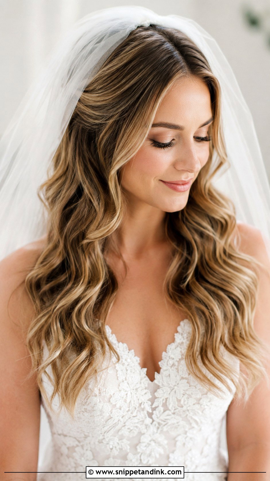 Soft Waves with Bridal Veil - Snippet and Ink - 30 Classy Wedding Hair Down Ideas