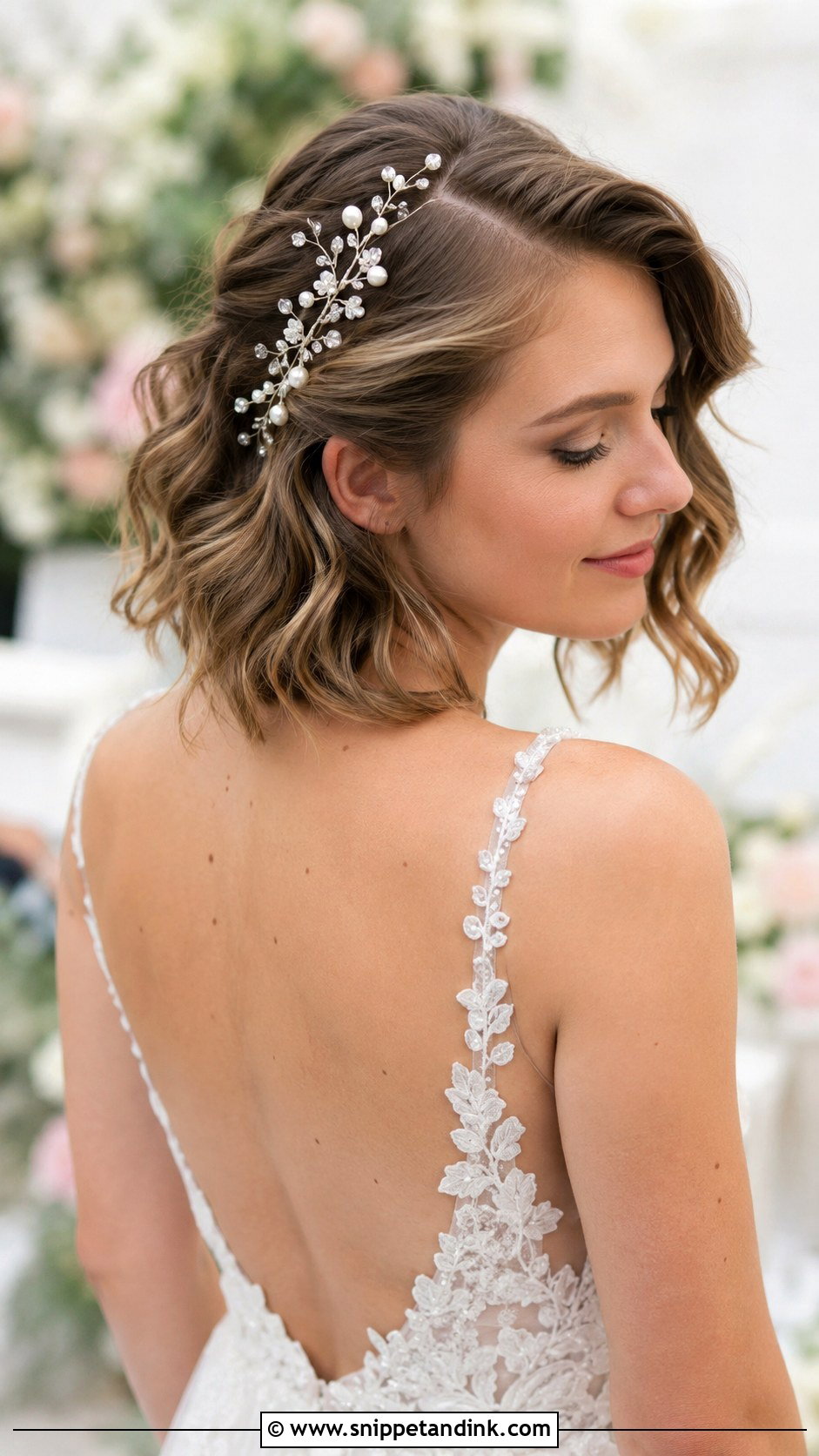 Soft Waves with Hair Vine - Snippet and Ink - 30 Short Hair Wedding Ideas