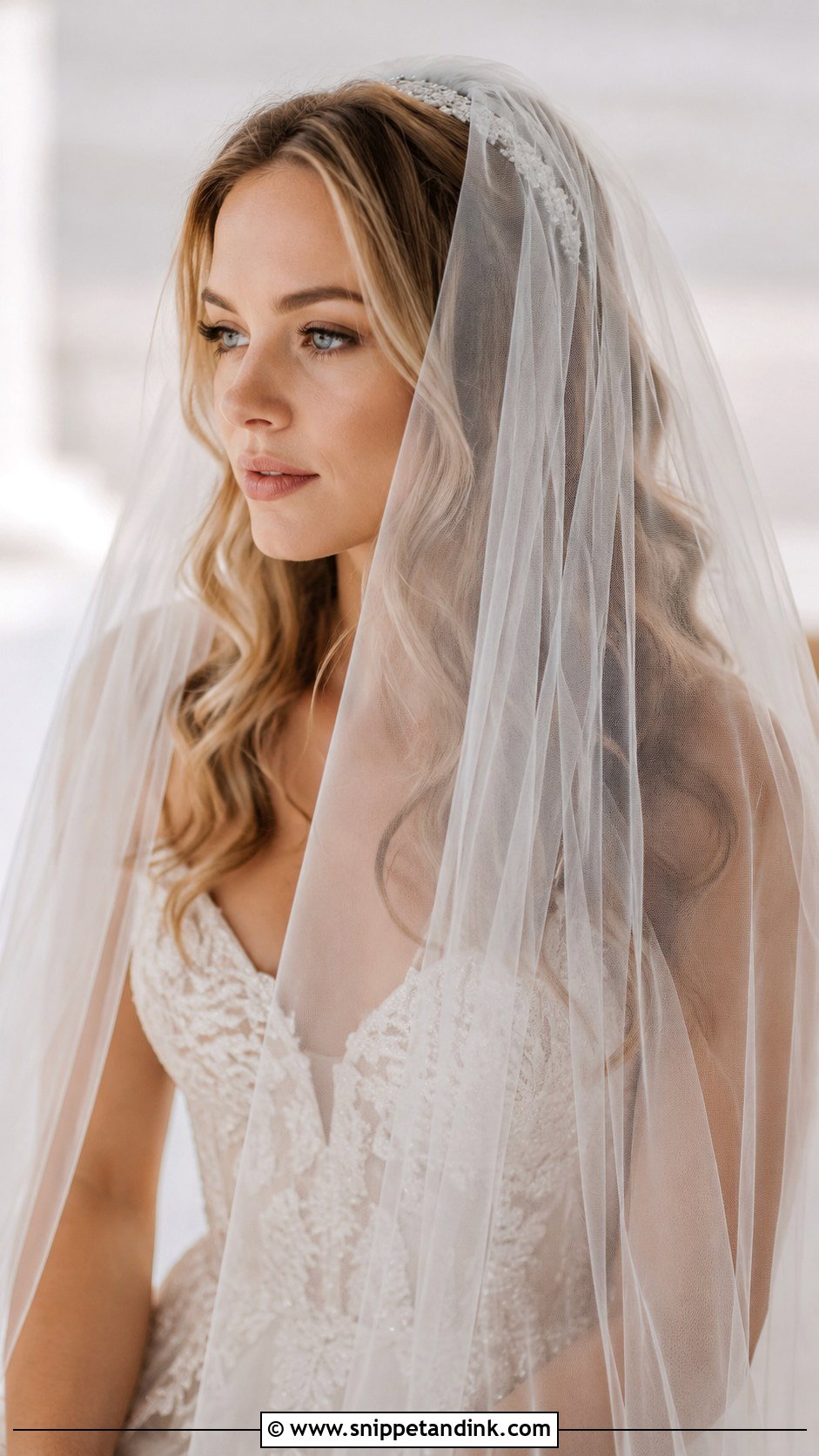 Soft Waves with Veil for Medium Hair - Snippet and Ink - 20 Bridal Hair for Medium Length Ideas