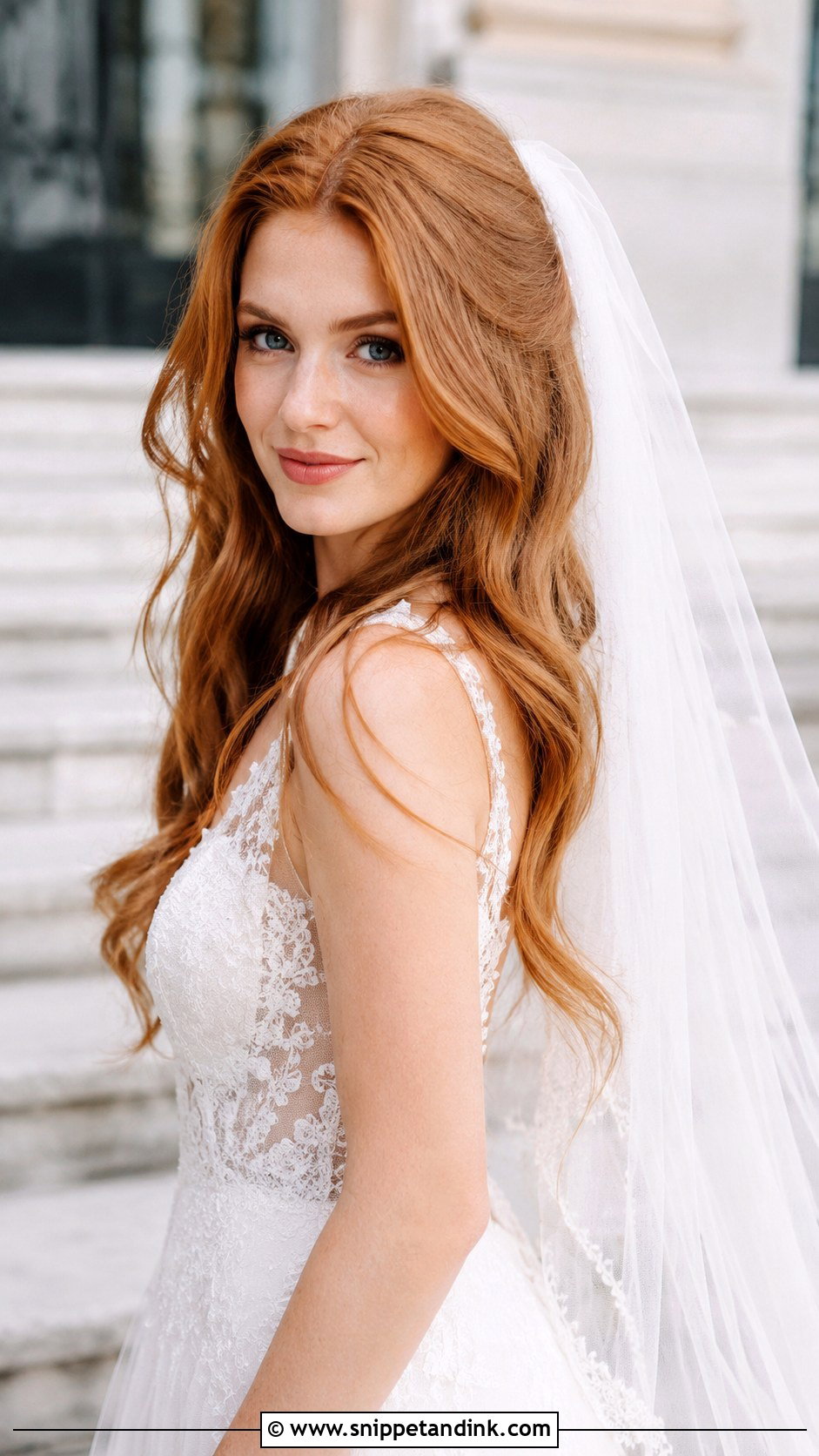 Soft Waves with Veil for Red Hair - Snippet and Ink - 25 Red Hair Wedding Hairstyles