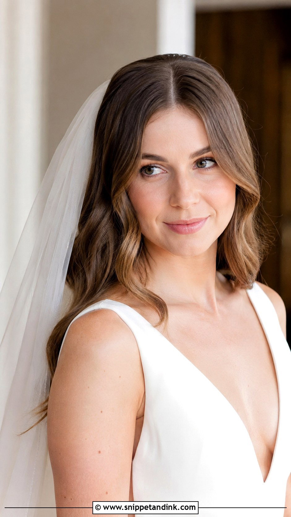 Soft Waves with a Center Parted Veil Tuck - Snippet and Ink - 25 Wavy Bridal Hair Ideas