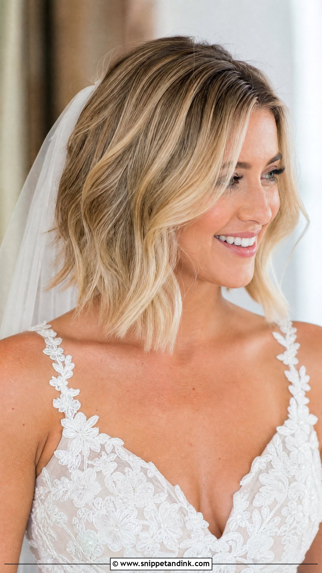 Soft Wavy Bob With Veil - Snippet and Ink - 20 Short Haired Bride Ideas
