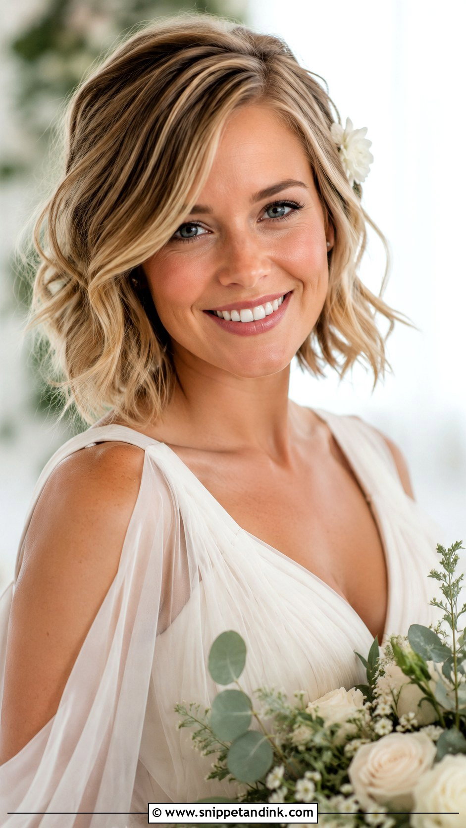 Soft Wavy Bob with Side Part - Snippet and Ink - 20 Hair Styles for Short Hair Wedding Ideas