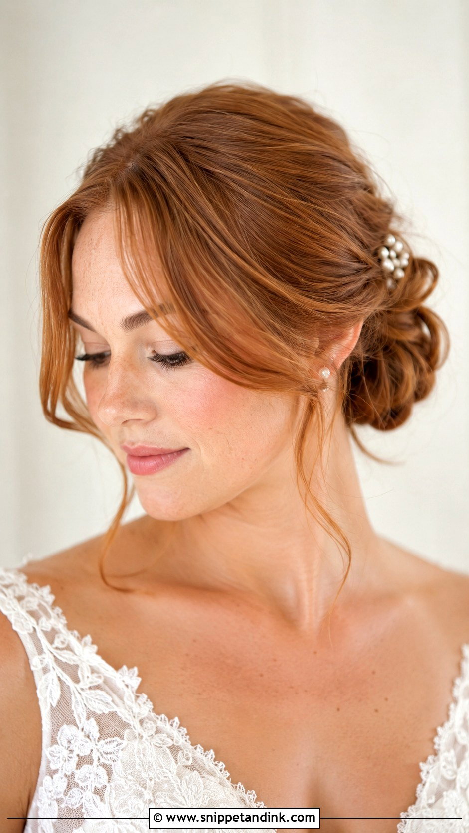 Soft Wedding Bun With Curtain Bangs - Snippet and Ink - 15 Wedding Bun Front View Ideas