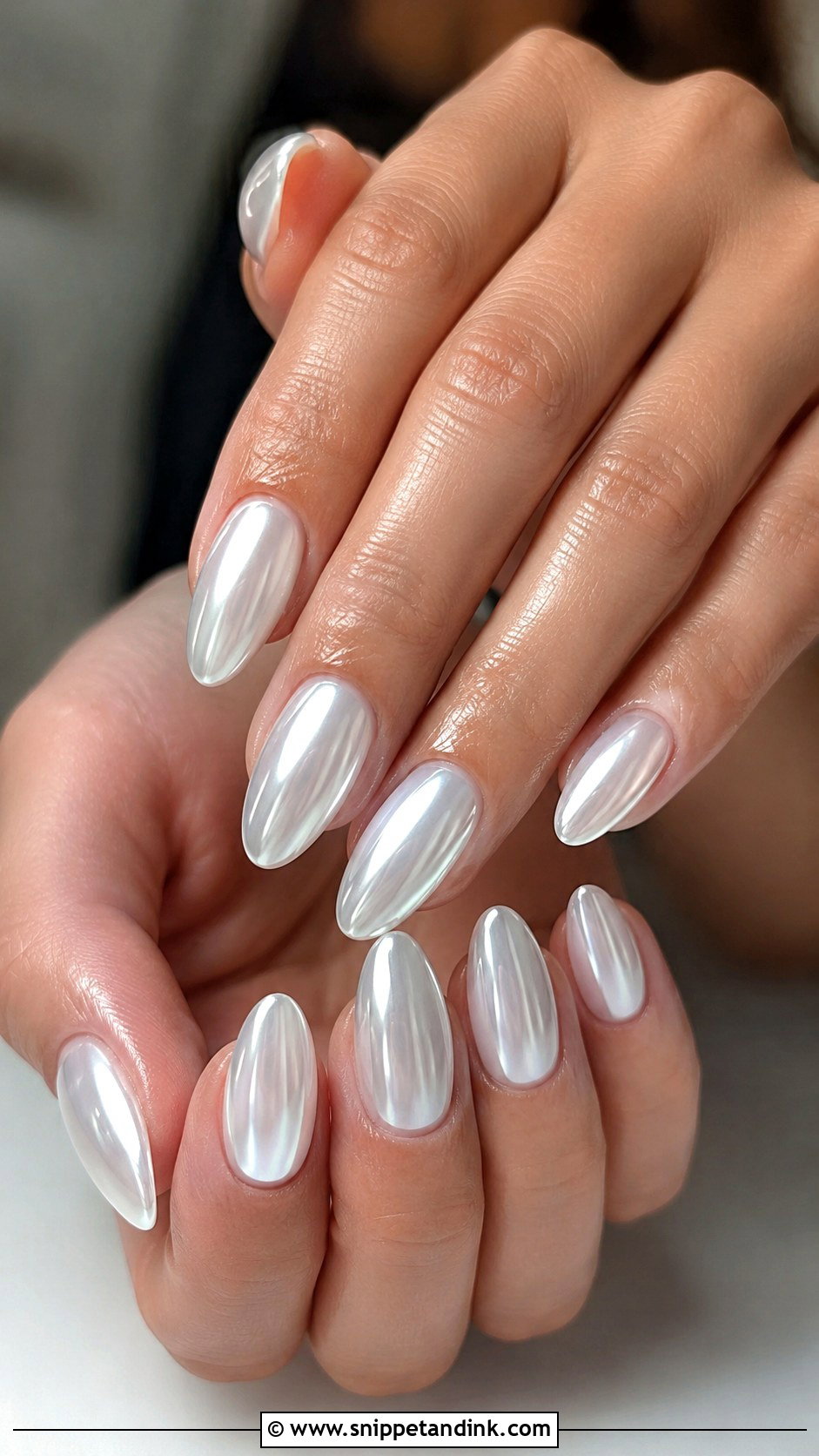 Soft White Chrome Acrylic Almond Wedding Nails - Snippet and Ink - 20 Acrylic Almond Wedding Nails for Bride