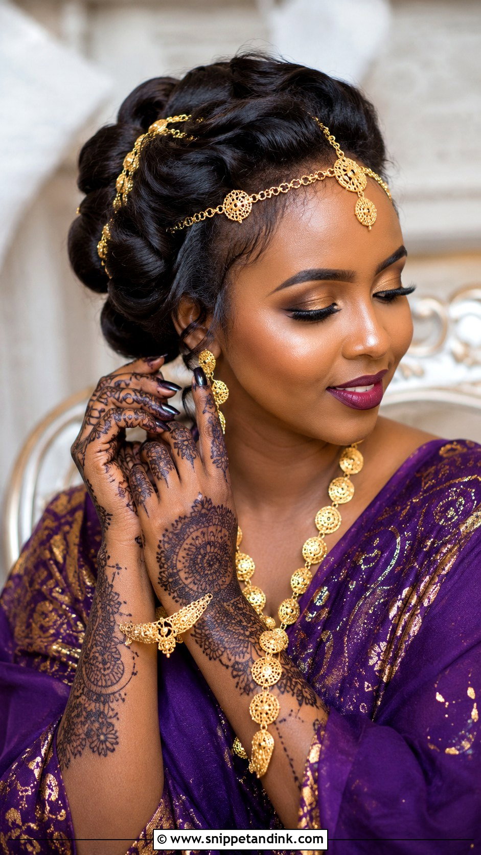 Somali Bridal Updo With Gold Jewelry - Snippet and Ink - 15 Somali Wedding Hairstyles