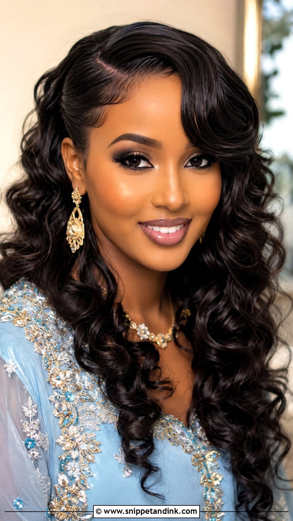 Somali Wedding Curls With Side Part - Snippet and Ink - 15 Somali Wedding Hairstyles
