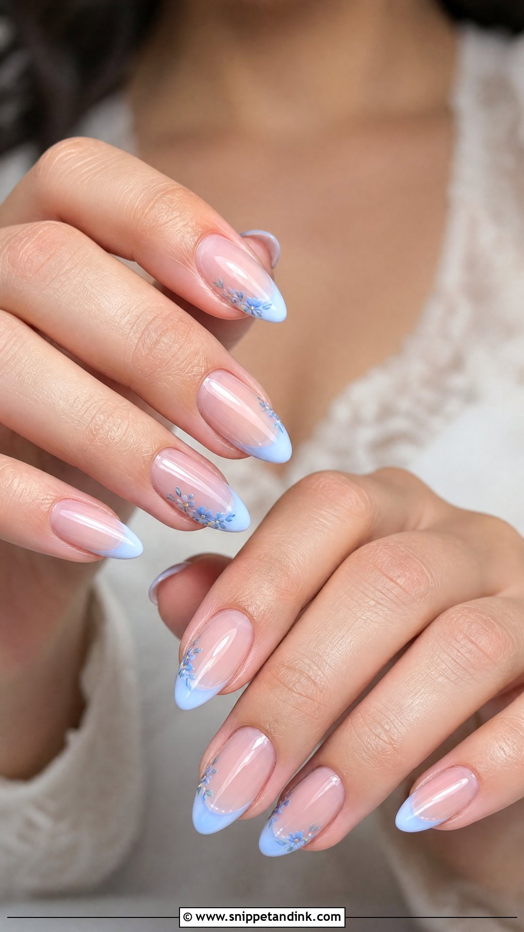 Something Blue Almond Wedding Nails - Snippet and Ink - 25 Almond Wedding Nails