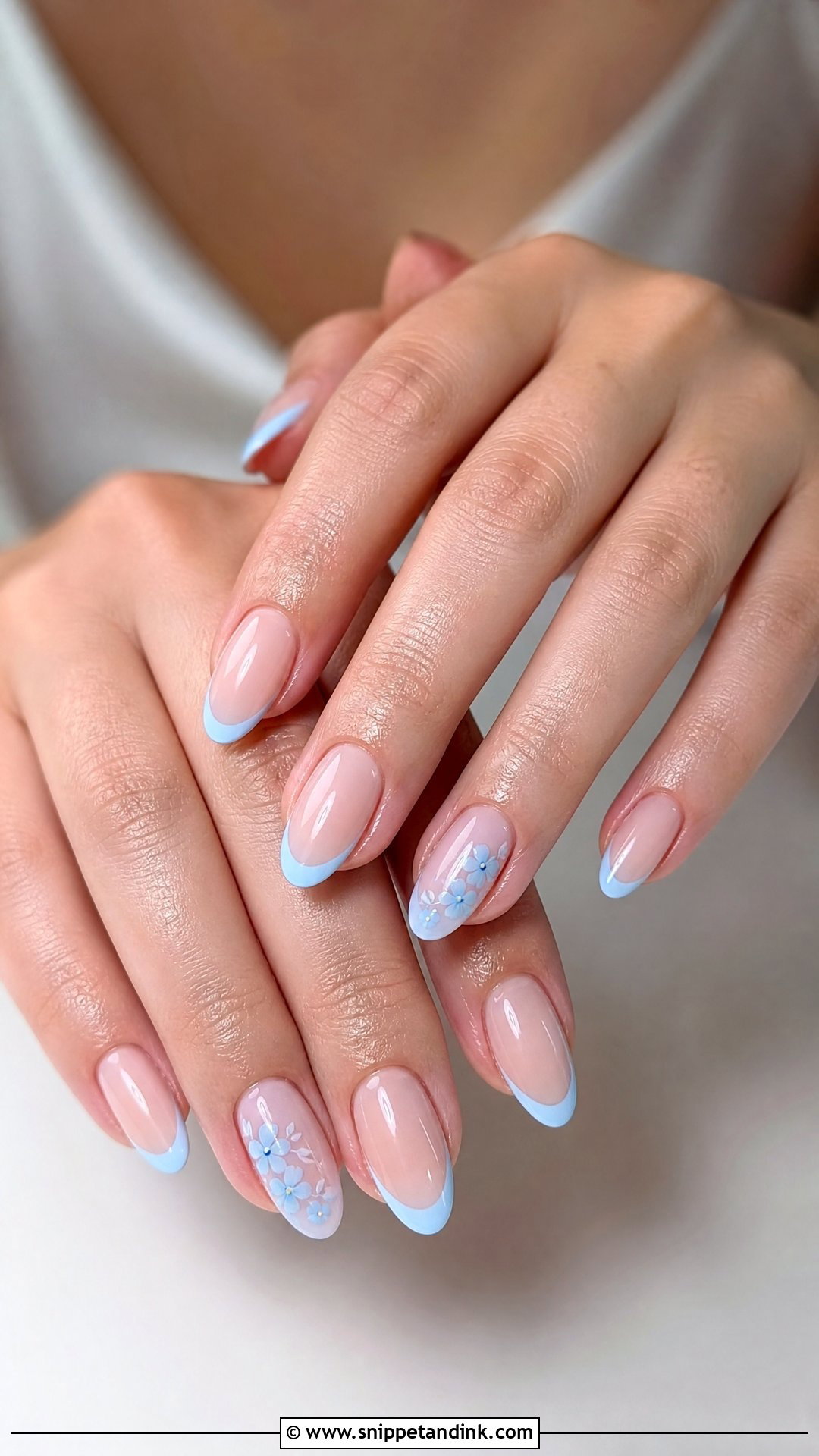 Something Blue Almond Wedding Nails - Snippet and Ink - 25 Almond Wedding Nails for Bride