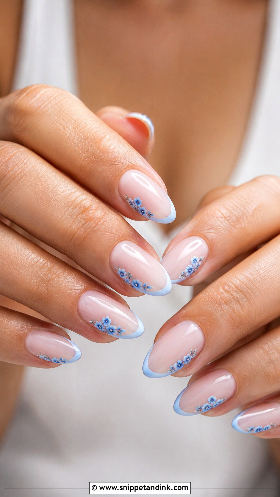 Something Blue Almond Wedding Nails - Snippet and Ink - 20 Almond Wedding Nail Inspo for Bride Ideas