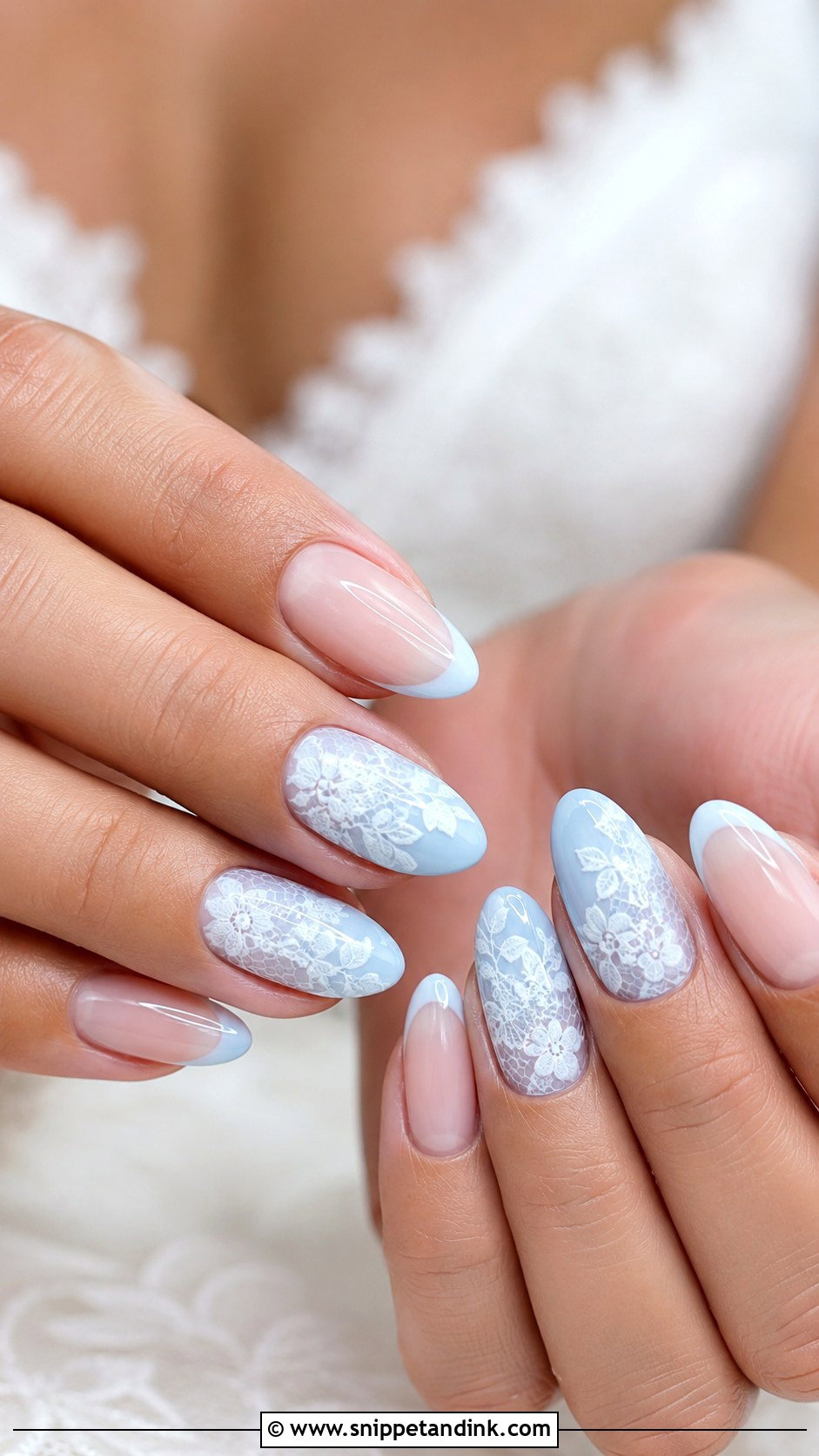 Something Blue Lace Bridal Nails - Snippet and Ink - 20 Lace Bridal Nails