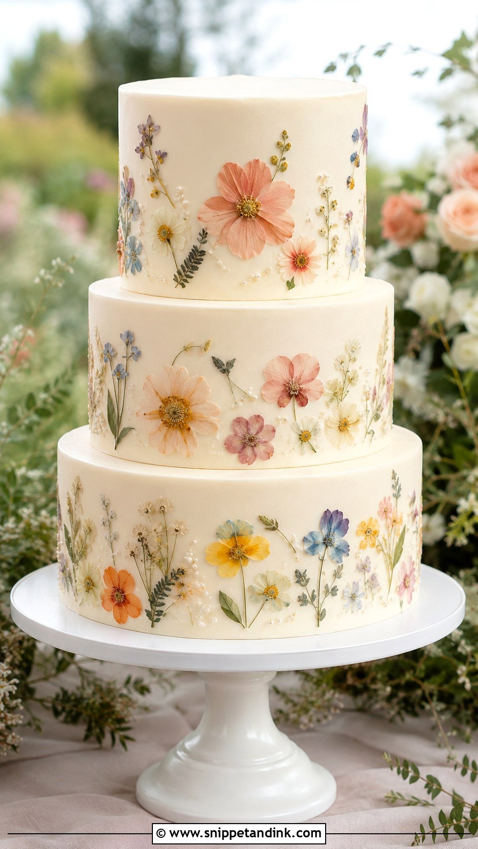 Sorbet Pressed Flower Wedding Cake - Snippet and Ink - 20 Sorbet Wedding Cake Ideas