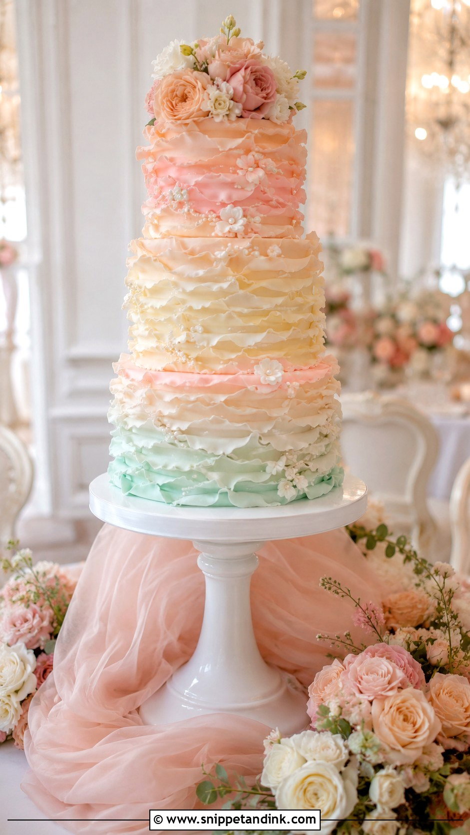 Sorbet Ruffle Wedding Cake - Snippet and Ink - 20 Sorbet Wedding Cake Ideas